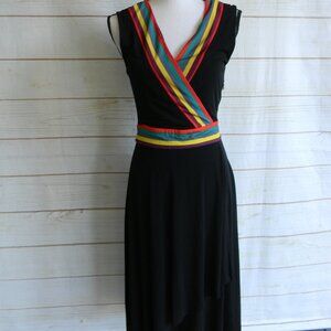 Catherine MALANDRINO BLACK STRIPE DETAIL WRAP FRONT GORGEOUS DRESS SZ S